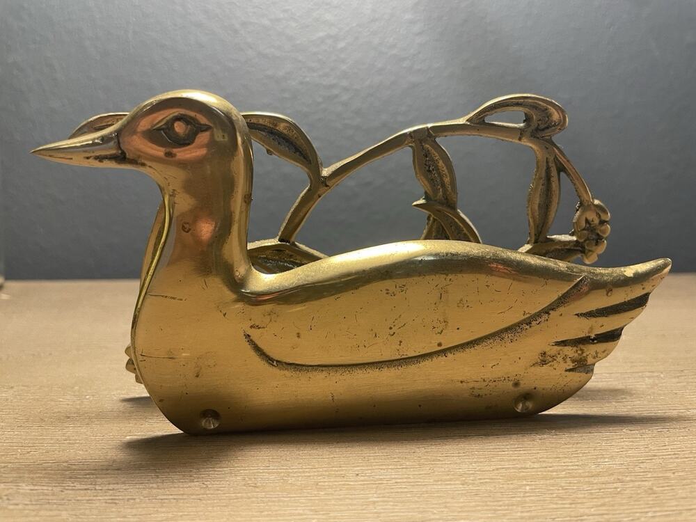 Vintage Brass Duck Letter Holder Napkin Holder MCM Hollywood Regency Decor
